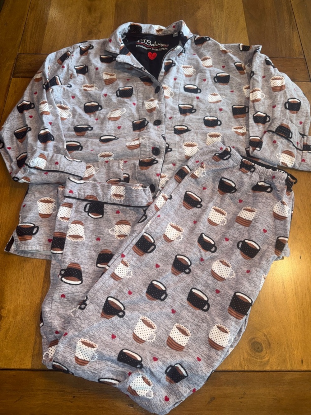 PJ Salvage Women’s Gray Coffee Cup Print Pajama Set